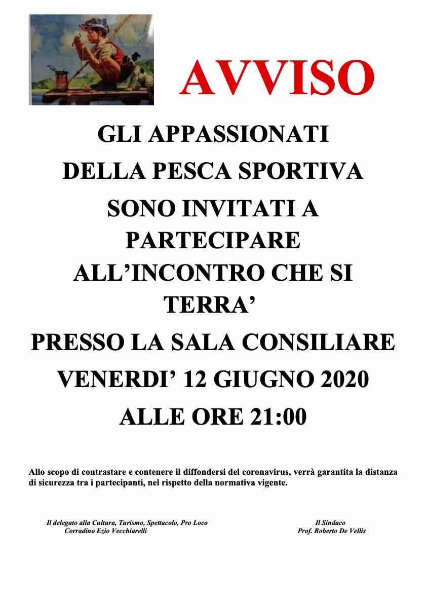 incontro 12 giugno 2020 per appassionati di pesca sportiva